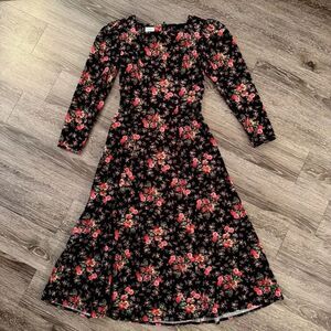 Laura Ashley Vintage 80s Black Floral Corduroy Dress